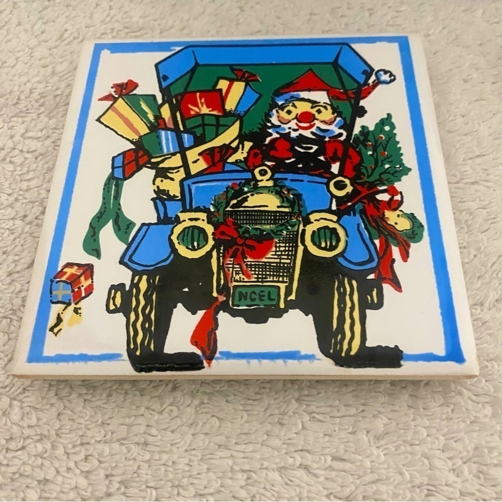 Currier & Ives Santa and Christmas Tree 4.5 x 4.5 Wall Art Tile Trivet Coasters